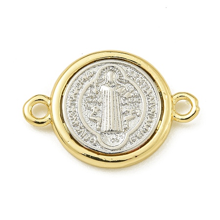 Rack Plating Brass Saint Benedict Medal Connector Charms KK-Z067-08G-01-1