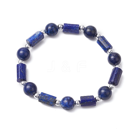 Natural Lapis Lazuli Round Beaded Stretch Bracelets for Women BJEW-JB11137-02-1