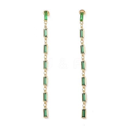 Cubic Zirconia Rectangle Dangle Stud Earrings EJEW-P206-03G-01-1