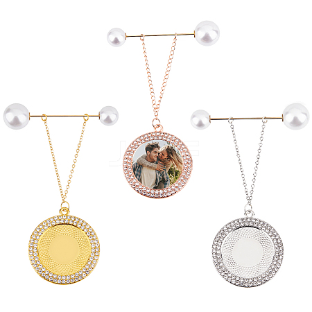 3Pcs Flat Round Pendants Alloy Brooches JEWB-FH00009-1