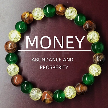 Round Natural Tiger Eye & Glass Beads Stretch Bracelets for Girl Women FS-WGE0C43-06-1