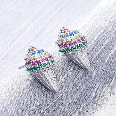 Brass Micro Pave Cubic Zirconia Stud Earrings EJEW-Q015-16P-1