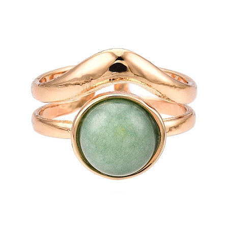 Round Natural Green Aventurine Finger Rings RJEW-N046-10C-1