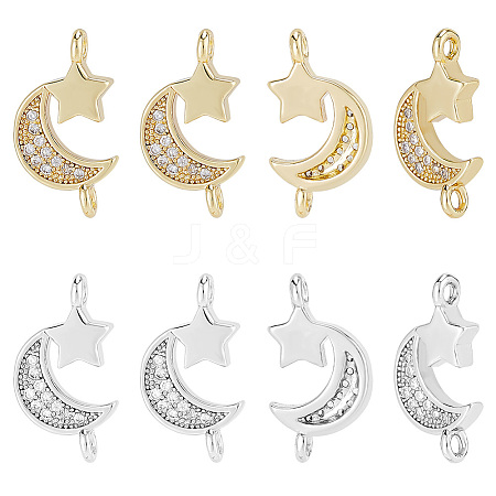HOBBIESAY 12Pcs 2 Colors Brass Micro Pave Clear Cubic Zirconia Connector Charms FIND-HY0001-21-1