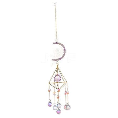 Moon & Fairy Iron AB Color Chandelier Decor Hanging Prism Ornaments HJEW-P012-05G-1