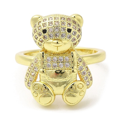 Bear Cubic Zirconia Open Cuff Rings RJEW-K247-02G-1