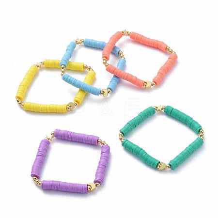 Handmade Polymer Clay Heishi Beads Stretch Bracelets BJEW-JB05621-1