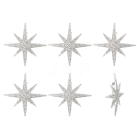 6Pcs Star Alloy Rhinestone Lapel Pins for Backpack Clothes JEWB-DC0001-39P-1