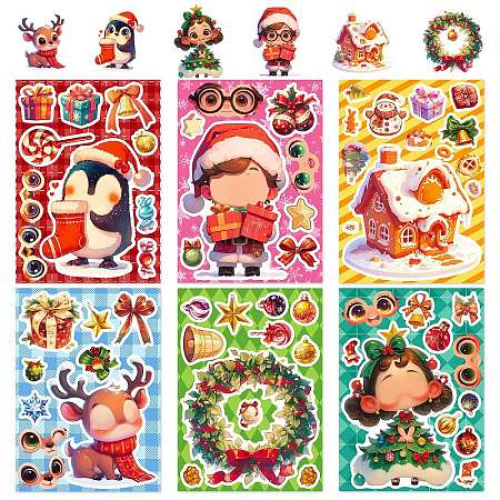 6Pcs Christmas Theme Cartoon Paper Stickers DIY-P085-14A-1