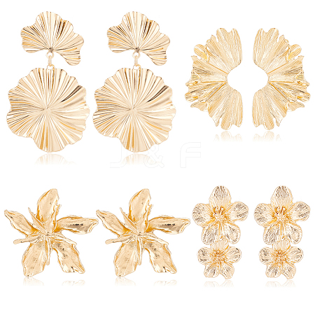 ANATTASOUL 4 Pairs 4 Style Alloy Stud Earrings EJEW-AN0003-87-1
