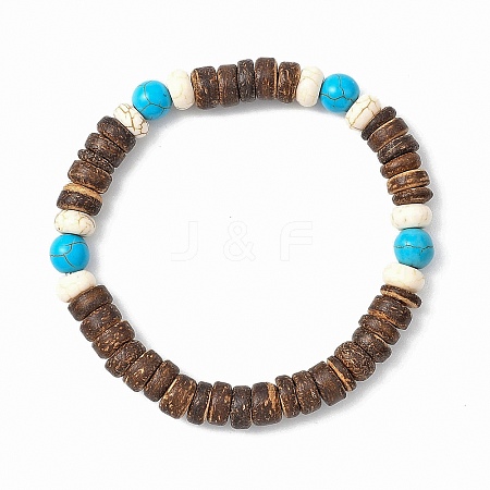 Synthetic Turquoise & Natural Coconut Bead Stretch Bracelets BJEW-JB12636-1