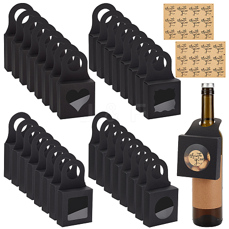 48Pcs 4 Styles Square Kraft Paper Festival Gift Storage Boxes with PVC Window and Hole Handle CON-PH0003-05A-1