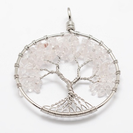 Tree of Life Natural Quartz Crystal Brass Wire Wrapped Big Pendants KK-L136-01G-NR-1