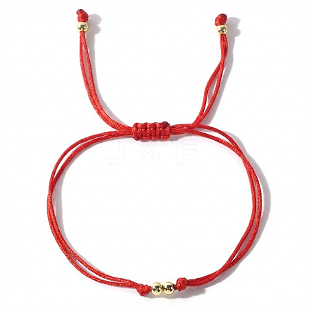 Adjustable Brass Round Bead Polyester Braided Cord Bracelets for Women ZQ0354-2-1