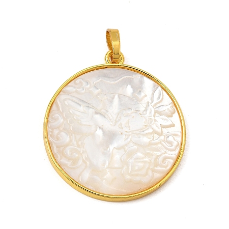 Rack Plating Carved Natural White Shell Pendants SH-CBA69D1-03G-02-1