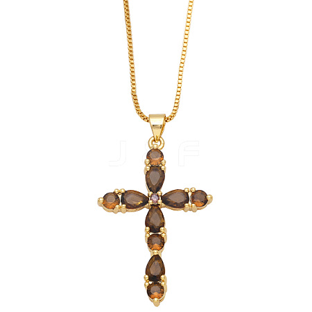 Colorful Zircon Cross Necklace Hip Hop Fashion Diamond Sweater Chain NKB266 ST1342234-1