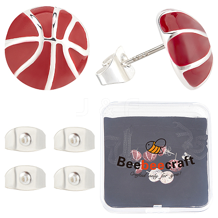 4 Pairs Sport Ball Alloy Stud Earrings for Women EJEW-BBC0001-52D-1