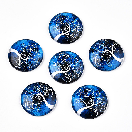 Half Round/Dome Tree Pattern Glass Flatback Cabochons for DIY Projects GGLA-Q037-25mm-M28-10-1