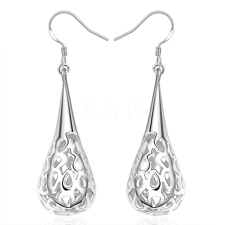 Silver Color Plated Brass Hollow teardrop EJEW-BB11970-1