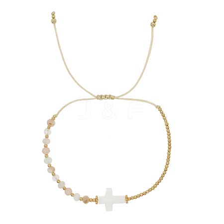 Adjustable Glass & Brass Beads Braided Bead Bracelets TB8315-1-1