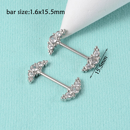 304 Stainless Steel Clear Cubic Zirconia Nipple Rings WG32E94-16-1