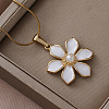 304 Stainless Steel Enamel with Imitation Pearl Cherry Blossom Flower Pendant Necklaces for Women RN9489-3