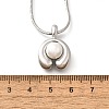 304 Stainless Steel Pave Shell Pearl Flat Round Pendant Necklaces for Women NJEW-U031-02P-3