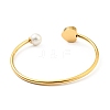 Shell Pearl & Heart with Evil Eye Open Cuff Bangle BJEW-G647-03G-2