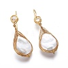 Natural Pearl Dangle Stud Earrings EJEW-F218-06G-2