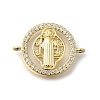 Brass Pave Clear Cubic Zirconia Saint Benedict Connector Charms KK-M101-07G-1