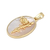 Rack Plating Brass Pave Shell Oval Pendants KK-U032-92G-07-2