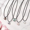 Opalite & Natural Green Aventurine & Tiger Eye & Blue Spot Jasper & Rose Quartz Copper Wire Wrapped Faceted Heart Pendant Black PU Leather Cord Necklaces NJEW-JN05837-1