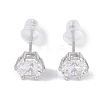 Rhodium Plated 999 Fine Silver Cubic Zirconia Stud Earrings for Women LS-EJEW-S215-20P-2