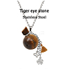 Natural Tiger Eye Perfume Bottle Pendant Necklace with Staninless Steel Butterfly Flower and Tassel Charms BOTT-PW0002-070J-1