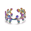 Rainbow Color Ion Plating(IP) 304 Stainless Steel Leaf Wrap Open Cuff Ring for Women RJEW-A005-02-2