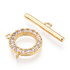 Brass Micro Pave Clear Cubic Zirconia Toggle Clasps KK-E068-VC174-3