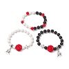 3Pcs Halloween Theme Natural & Synthetic Lava Rock Round Beads Stretch Bracelets BJEW-MZ00185-4