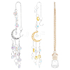 2Pcs 2 Styles Moon Glass & Alloy Hanging Suncatchers AJEW-NB0008-74-1