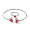 Heart Brass Micro Pave Cubic Zirconia Cuff Bangles & Rings Sets for Women SJEW-R002-05P-05-4