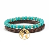 Natural Coconut & Synthetic Turquoise(Dyed) Beads Stretch Bracelets Set BJEW-JB07168-7