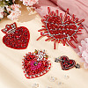 GOMAKERER 4Pcs 4 Style Heart Shape Rhinestone Appliques PATC-GO0001-05-4