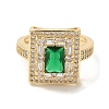 Square Brass Micro Pave Cubic Zirconia Open Cuff Rings for Women RJEW-U008-42G-2