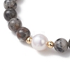 Natural Syenite & Cultured Freshwater Pearl Round Beaded Stretch Bracelets for Women BJEW-JB13321-01-3
