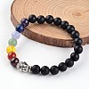 Buddha Head Natural Dyed & Heated Black Agate Beaded Chakra Stretch Bracelets BJEW-JB02226-02-1