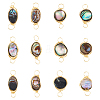12Pcs 2 Styles Natural Abalone Shell/Paua Shell Copper Wire Wrapped Connector Charms PALLOY-AB00261-1