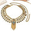 Ethnic Style Alloy Sapphire Rhinestone Heart Coin Tassel Double Layer Waist Belly Chains for Women FS-WG95DA8-01-4
