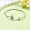 Heart Clover Brass Micro Pave Cubic Zirconia Cuff Bangles & Rings Sets for Women SJEW-R002-02P-02-2