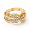 Clear Cubic Zirconia Octagon Adjustable Ring RJEW-H134-01G-2