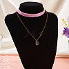Glass Beaded Flower Pendant Single Face Medium Orchid Velvet Ribbon & Brass Cable Chain Double Layered Choker Necklaces NJEW-TAC0041-6