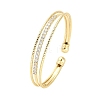 Brass Micro Pave Clear Cubic Zirconia 3-Line Open Cuff Bangles for Women BJEW-M312-06G-1